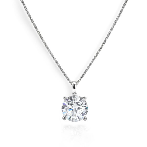 Silver necklace with round diamond pendant.